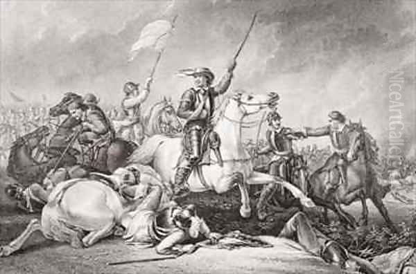 Cromwell leading a charge after being wounded in his right arm at the Battle of Marston Moor - view 1