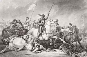 Cromwell leading a charge after being wounded in his right arm at the Battle of Marston Moor by Abraham Cooper