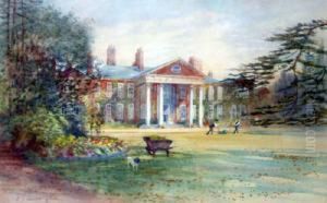 Gardeners Before A Stately House Signed 12.5 X 20in by Charles James Lauder