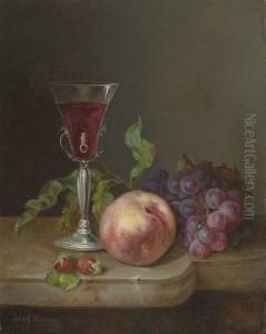 Stillleben Mit Weinglas, Pfirsich,
Weintrauben Und Erdbeeren. by Josef Lauer