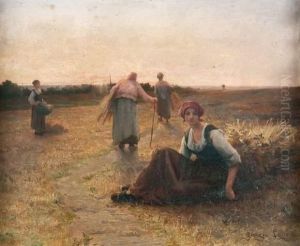 Moisson Au Soleil Couchant by Georges Laugee