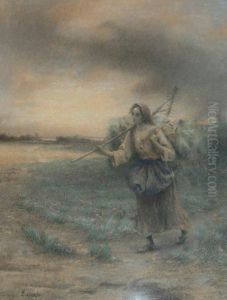 Paysanne Revenant Des Foins by Georges Laugee