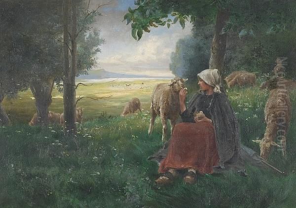 An Extensive Landscape With A Shepherdess And Her Flock In The Foreground - view 1
