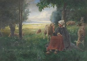 An Extensive Landscape With A Shepherdess And Her Flock In The Foreground