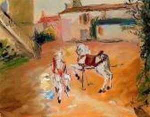 Cheveaux De Manege Dans Une Cour De Ferme