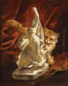 Chaton Et Statue De Danseuse by Yvonne Marie, Yo Laur