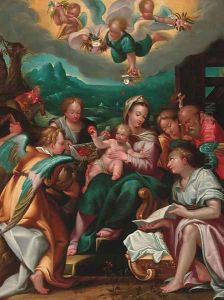The Rest on the Flight to Egypt with angels and Saint Jerome by Dionysius Calvert