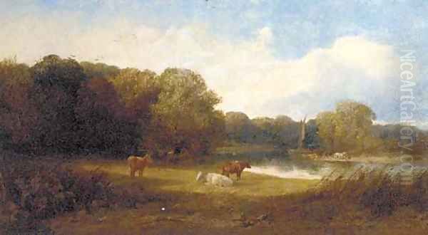 A tranquil river landscape with cattle in the foreground - view 1