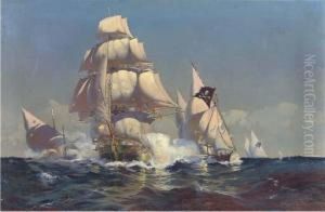 Warding Off An Attack By Mediterranean Corsairs by Sidney Laurence