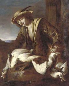 A boy holding two ducks by Giacomo Francesco Cipper