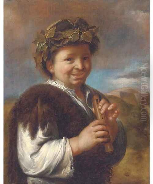 A boy playing a flute - view 1