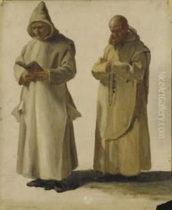Deux Moines, L'un Lisant, L'autre Priant Avec Son Chapelet by Jean-Paul Laurens