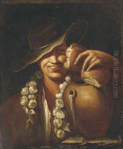 A boy with cloves of garlic, bread and a jug of water by Giacomo Francesco Cipper