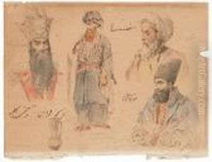 A Head Study Of Fath Ali Shah And Other Figure Studies