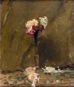 Stillleben Mit Rose In Schlanker Vase. by Paul-Albert Laurens