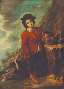 A young peasant boy with a turkey in a basket, a dog at his side by Giacomo Francesco Cipper