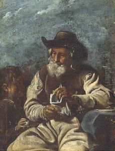An old man knitting with a young boy by Giacomo Francesco Cipper