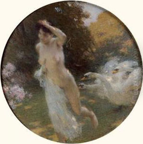 Jeune Fille Poursuivie Par Des Cygnes - view 1