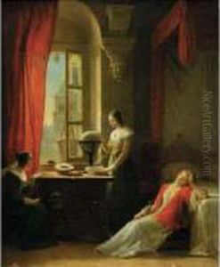 Trois Jeunes Femmes Au Cabinet D'etude by Jean Antoine Laurent