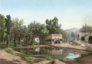 Arabs At An Oasis by Emmanuel Joseph Lauret