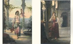 Jeune Danseuse Oriental Et Jeune Orientale Sur La Terrasse by Emmanuel Joseph Lauret