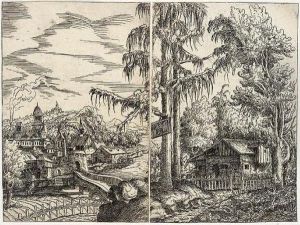 Landscape With View Of A
Farmer's Cottage; And A Town Near A River (schmitt 49; Holl. 22-23) by Hans Sebald Lautensack