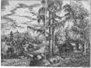 Landscape With View On A Farmer's Cottage; And A Town Near A River (holl. 22-23) by Hans Sebald Lautensack
