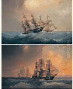 Navires Sur Une Mer Agitee