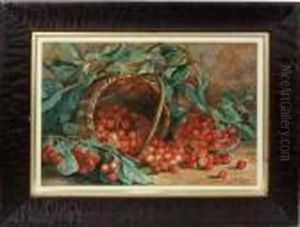 Still Life With A Basket And A Bowl Of Cherries by August Laux