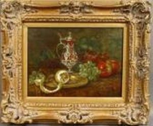 Fruit And Decanter On A Cloth-covered Table