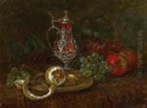 Still Life With Silver Pitcher And Fruit by August Laux