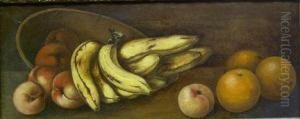 Tabletop Still Life With Peaches, Bananas And Oranges