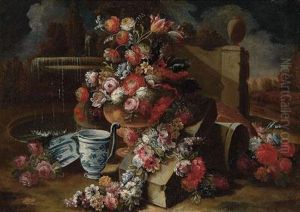 Jarron Con Flores Y Ceramica En Un Jardin