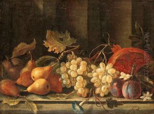 Stilleben Med Druvor, Plommon Och Granatapple