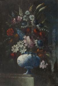 Bouquet De Fleurs Dans Un Vase Sur Un Entablement by Giuseppe Lavagna
