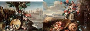 Nature Morte A La Corbeille De Fleurs Et Fruits Sur Fond De Paysage by Giuseppe Lavagna
