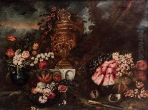 Natura Morta Di Fiori E Frutta All'aria Aperta by Giuseppe Lavagna