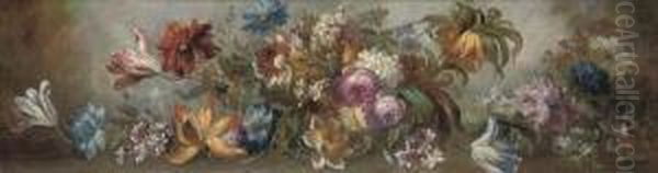 Roses, Tulips, Carnations And Other Flowers In A Clearing - view 1