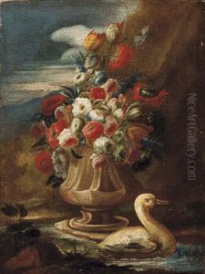Vaso Di Fiori Con Anatra by Giuseppe Lavagna