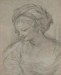 A young woman wearing a turban, bust-length, in profile to the left by Pietro Da Cortona (Barrettini)
