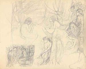 Possible study for 'Flora and the Zephyrs' and other figure studies by Pietro Da Cortona (Barrettini)