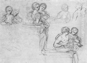 Studies of half-length figures leaning on plinths by Pietro Da Cortona (Barrettini)