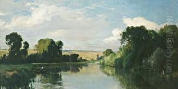 Elegante Et Pecheur Sur La Riviere - view 1
