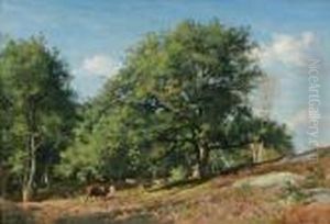 Fontainebleau, Vaches En Foret by Eugene Antoine Samuel Lavieille