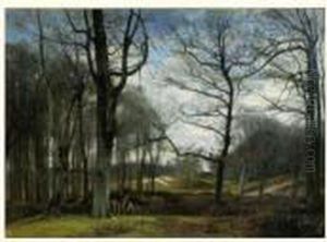 Biches Dans La Foret De Fontainebleau by Eugene Antoine Samuel Lavieille