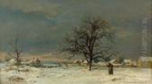 Winterliche Feldlandschaft Am Abend. by Eugene Antoine Samuel Lavieille