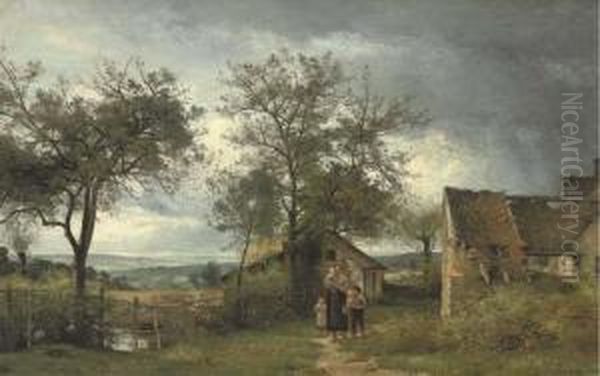 A Family Gathering Before A Country Cottage - view 1