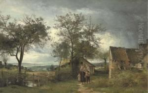 A Family Gathering Before A Country Cottage A Family Gathering Before A Country Cottage