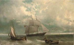 A British merchantman amidst other fishing craft in coastal waters