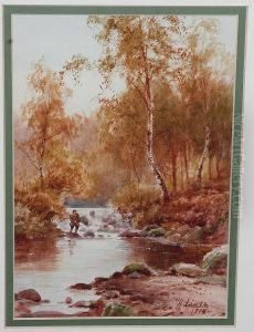 Fisherman On A River Bank by Harold Lawes